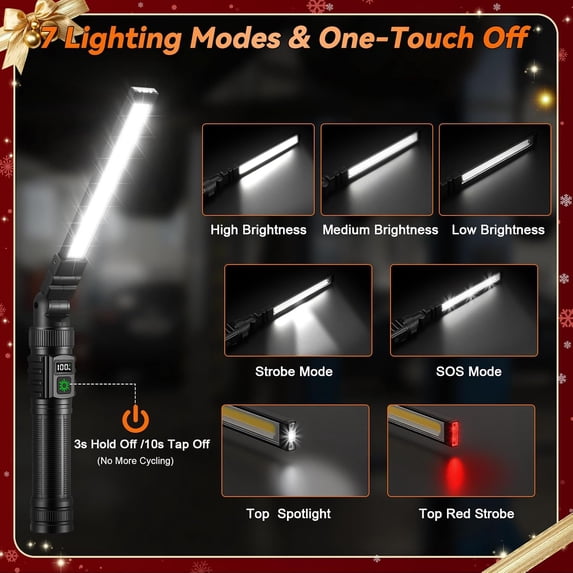 4 Pack Magnetic Work Light, 1500 Lumens LED Rechargeable Flashlight ...