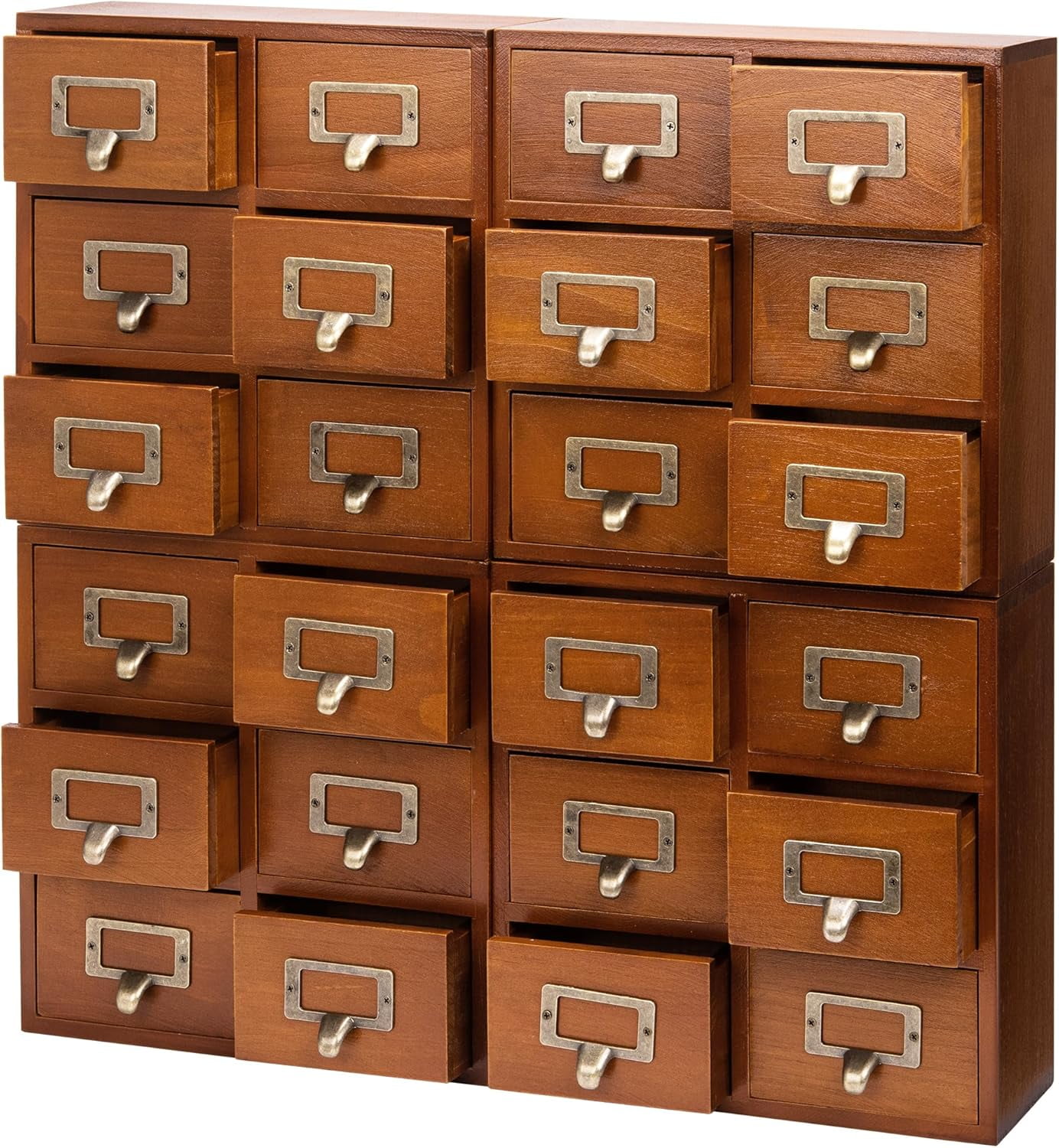 4Pack Mahogany Wood Card Catalog Drawers for Desktop Stackable Mini