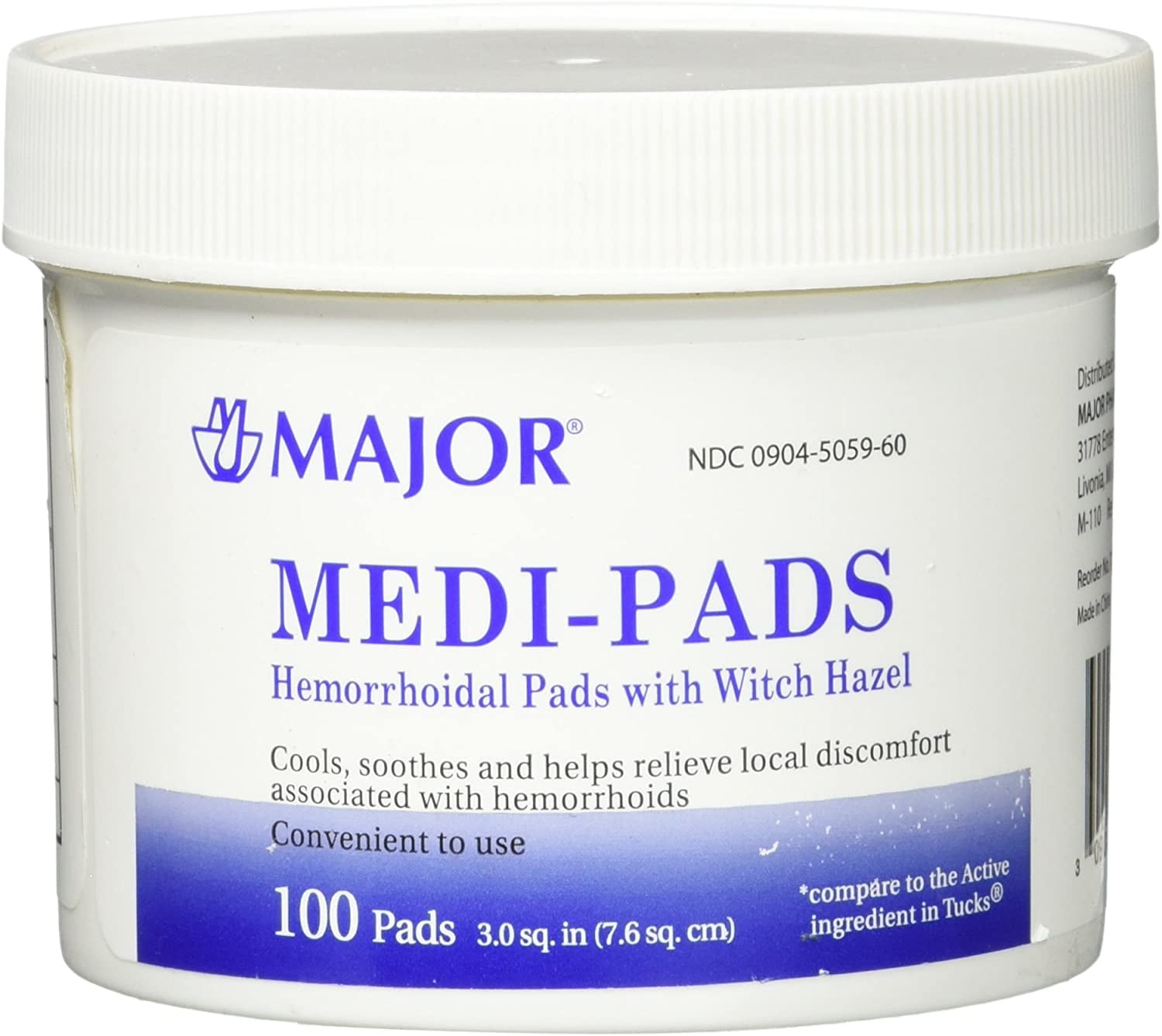 4-Pack Major Medi-Pads (Tucks Pads) Witch Hazel Hemorrhoidal Pads (Set of 4 Jars of 100)
