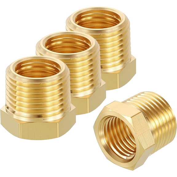 4 Pack Male to FeMale Adapter, 3/8" NTP x 1/4" Female Threaded Brass Hex Bushing Reducer Convert for Air Compressor, Plumbing, Fluid Lines, Refrigeration, Water Treatment