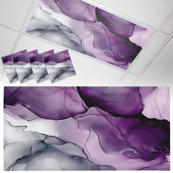 4 Pack Marble Grey Purple Fluorescent Light Covers for Ceiling Lights Gradient Gold Marbling Modern Art Magnetic Ceiling Light Covers Overhead Light Filters for Office Classroom Home