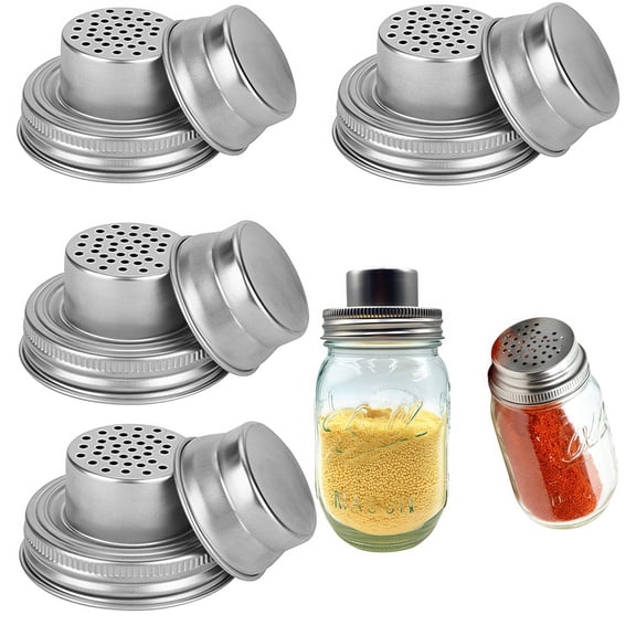 4-Pack Mason Jar Lids with Stainless Steel Dispenser, for Spices, Sugar, Salt & Pepper, Airtight Shaker Tops for Kitchen Pantry Organization & Baking