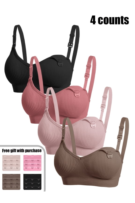 4-Pack Maternity Nursing Bras - Wireless Ribbed, Easy Clip Access, Soft Comfort Fit for Pregnancy & Postpartum