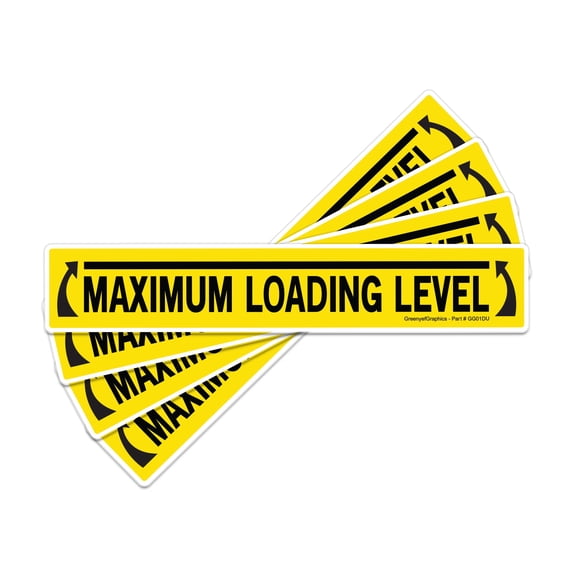 (4 Pack) Maximum Loading Level Laminated Sticker Decal, 15" x 2.5" Self-adhesive Label, Vinyl Decal for Industrial Notices | Dumpster Safety Sign (Yellow)