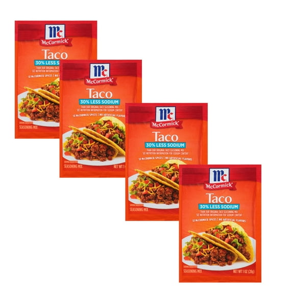 ( 4 Pack ) McCormick Taco Seasoning Mix 30% Less Sodium - 1oz