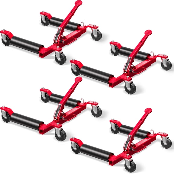 4-Pack Mechanical Car Dolly Jack Set, 1500-lbs Capacity Wheel Dolly, 9" Car Wheel Dolly Positioning Jack for Vehicle Moving & Auto Repair, Red