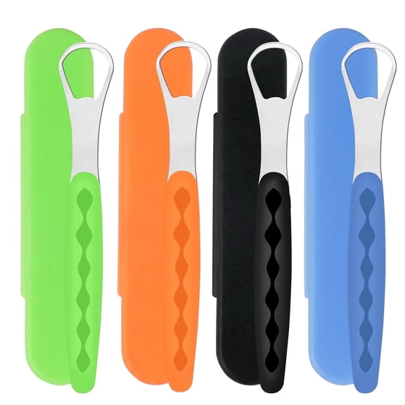 4-Pack Medical Grade Metal Tongue Scraper with Travel Case for Adults and Kids
