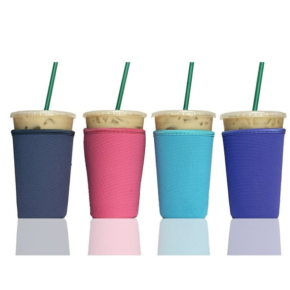 4-Pack Medium (22-24oz) Reusable Neoprene Insulator Sleeve for Iced Coffee or Cold Beverage Cups (Textured Mix #1)