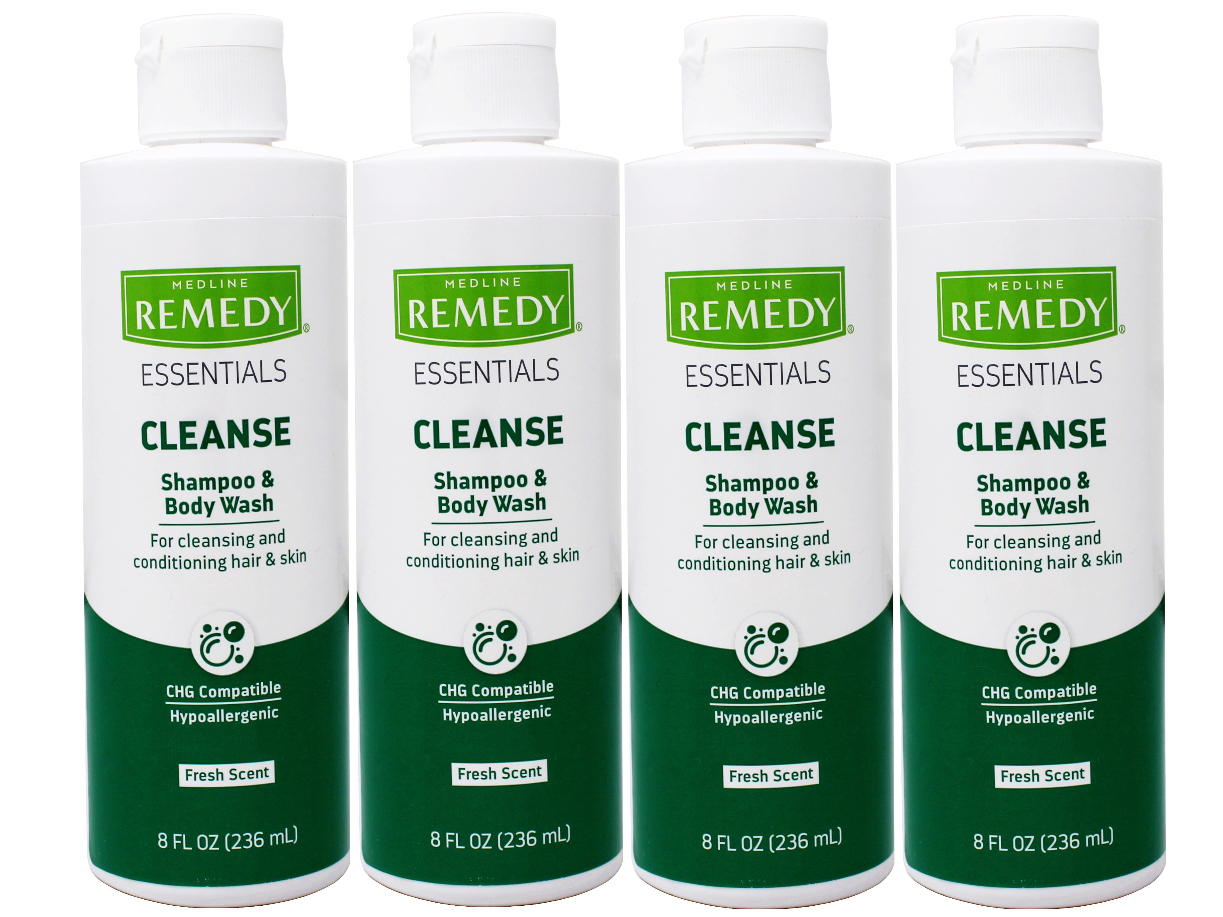 4 Pack - Medline Remedy Essentials Shampoo & Body Wash for Cleansing and Conditioning Hair & Skin, Fresh Scent, 8 FL OZ