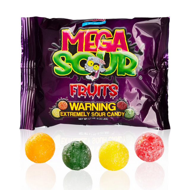 4 Pack Mega Sour Fruits The world's most sour hard candy! (Extremely Sour)