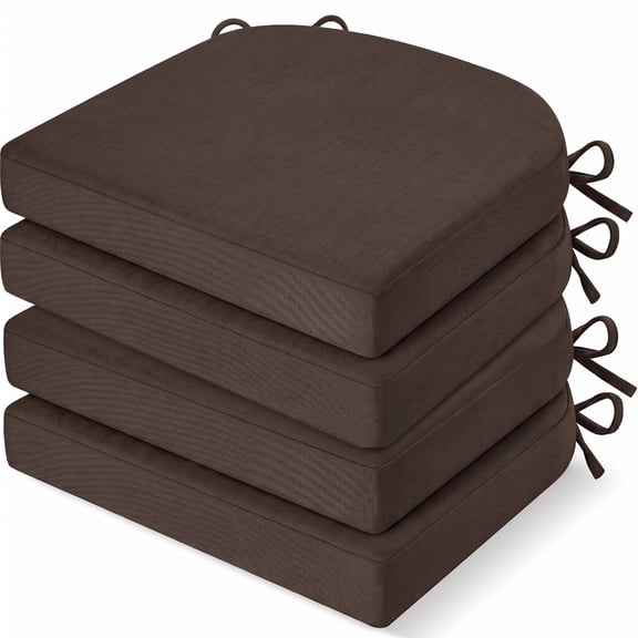 4-Pack Memory Foam Dining Chair Cushions - Non-Slip with Ties, Waterproof & Washable Seat Pads for Kitchen, Indoor/Outdoor Use,Brown
