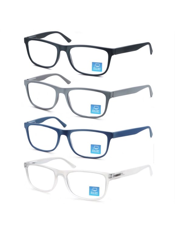 4 Pair Men Rectangular Blue Light Blocking Oversized Reading Glasses +2.50 Spring Hinge Computer Presbyopia Glasses Women