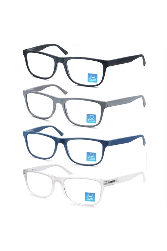 4 Pair Men Rectangular Blue Light Blocking Oversized Reading Glasses +2.75 Spring Hinge Computer Presbyopia Glasses Women
