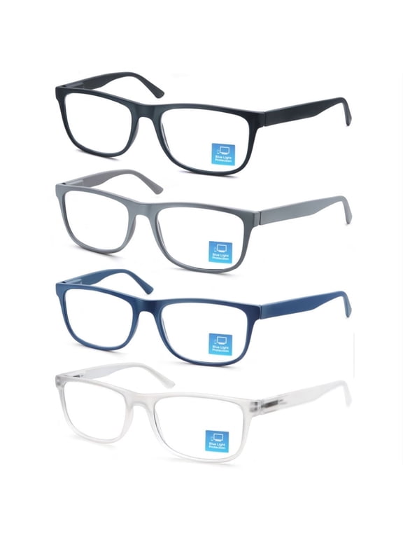 4 Pair Men Rectangular Blue Light Blocking Oversized Reading Glasses +2.75 Spring Hinge Computer Presbyopia Glasses Women