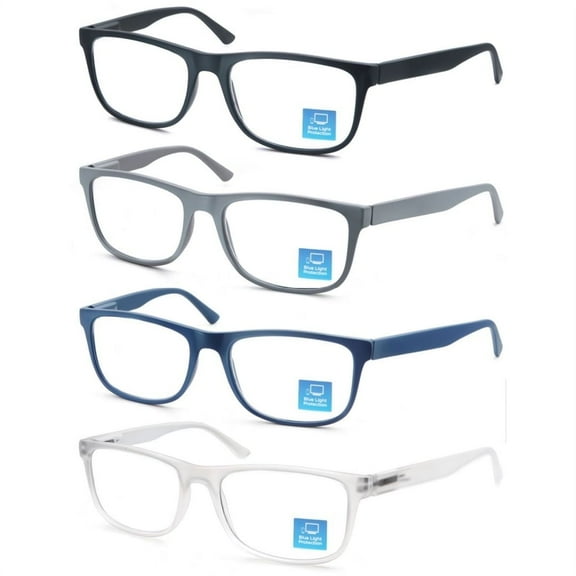 MODFANS Rectangular Blue Light Blocking Flexible Frame Computer Glasses for Reading, 4 Pair
