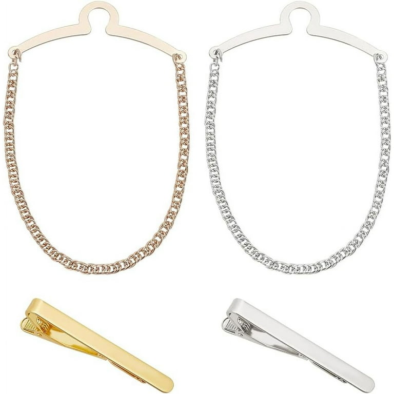 4 Pack Men for Tie Chain Classic Platinum & Golden Tie Clips Link