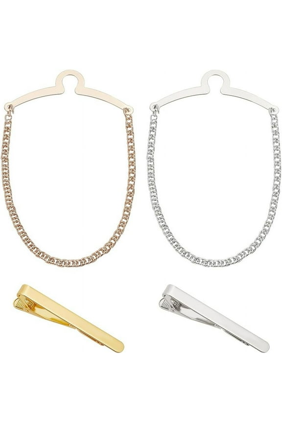 4 Pack Men for Tie Chain Classic Platinum & Golden Tie Clips Link Chain Set Men's Noble Necktie Tie Chain With Collar Tie Clasps for Wedding Anniversary Business and Daily Life DIY