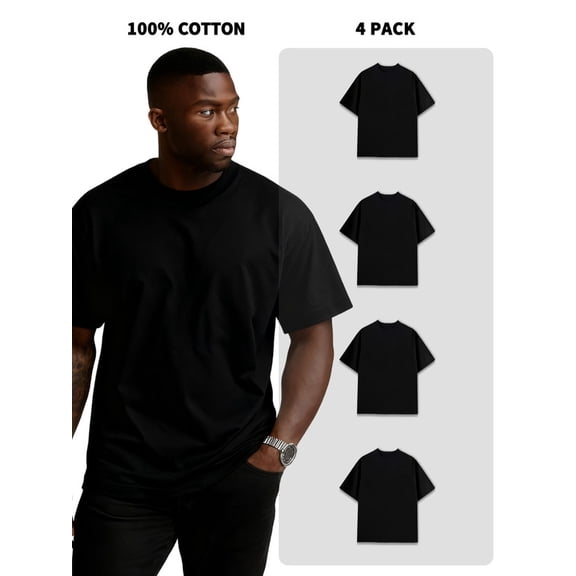 4-Pack Men's 100% Cotton Crew Neck Short-Sleeve T-Shirts, 180g, 1.5% Shrinkage Rate, Bulk