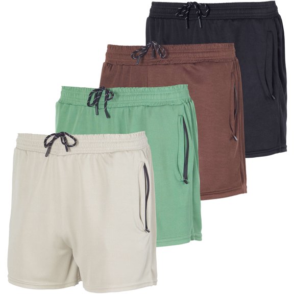 4 Pack: Men's 3" Inch Mesh Running Shorts with Zipper Pockets - Quick Dry Gym Athletic