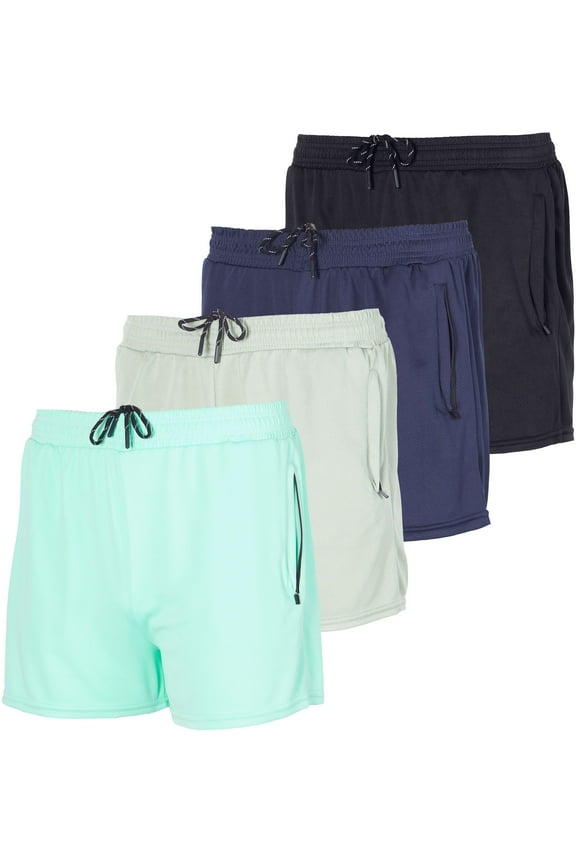 4 Pack: Men's 3" Inch Mesh Running Shorts with Zipper Pockets - Quick Dry Gym Athletic