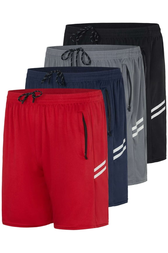 4 Pack: Men's 7" Athletic Running Quick Dry Mesh Shorts with Zipper Pockets (Available in Big & Tall)