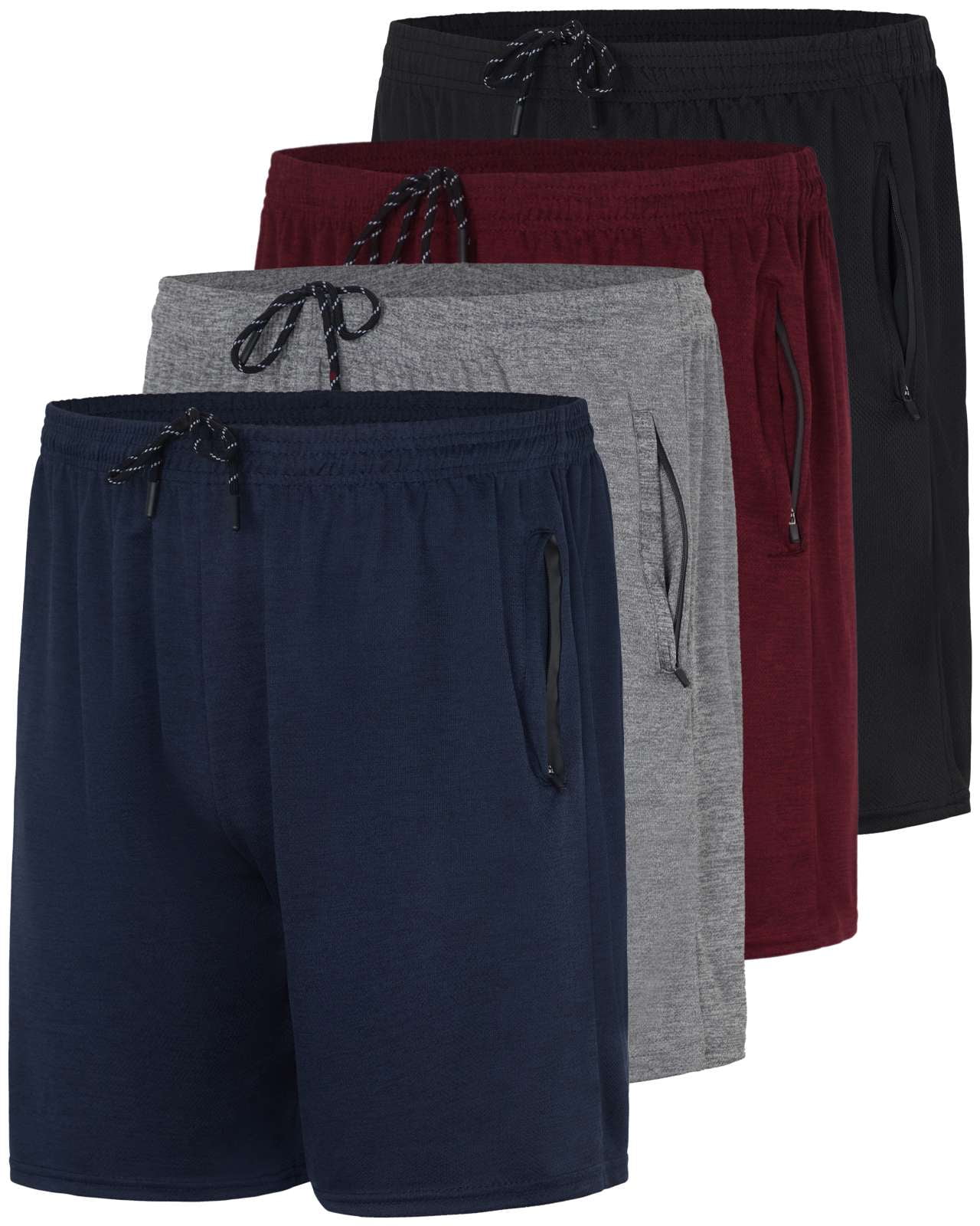 4 Pack: Men's 7" Athletic Running Quick Dry Mesh Shorts with Zipper Pockets (Available in Big & Tall)