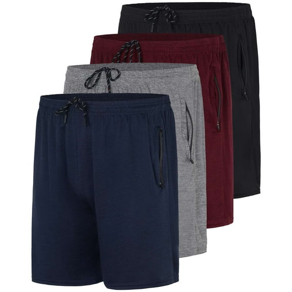 Real Essentials 4 Pack: Men's 7" Athletic Running Quick Dry Mesh Shorts with Zipper Pockets (Available in Big & Tall)