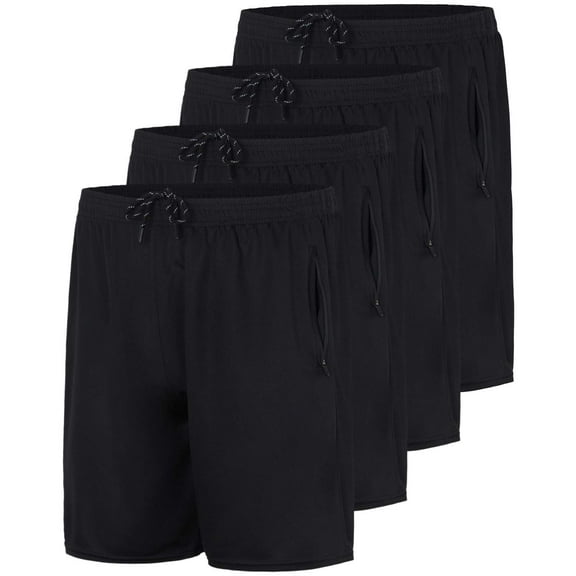 Real Essentials 4 Pack: Men's 7" Athletic Running Quick Dry Mesh Shorts with Zipper Pockets (Available in Big & Tall)