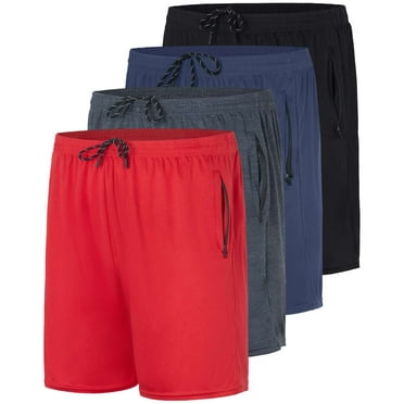 Real Essentials 4 Pack: Men's 7" Athletic Running Quick Dry Mesh Shorts with Zipper Pockets (Available in Big & Tall)