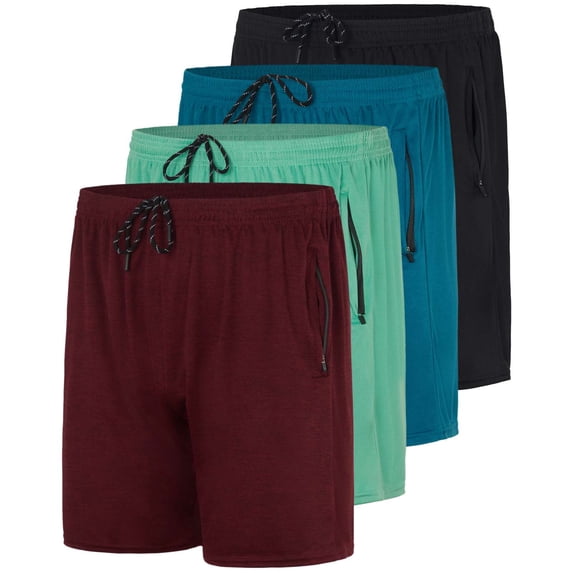 Real Essentials 4 Pack: Men's 7" Athletic Running Quick Dry Mesh Shorts with Zipper Pockets (Available in Big & Tall)