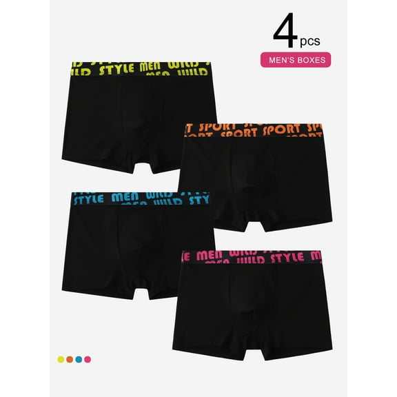 4-Pack Men's Boxers: Colorful Letter Waistbands Are Super Eye-Catching, Breathable & Skin-Friendly Like Second Skin