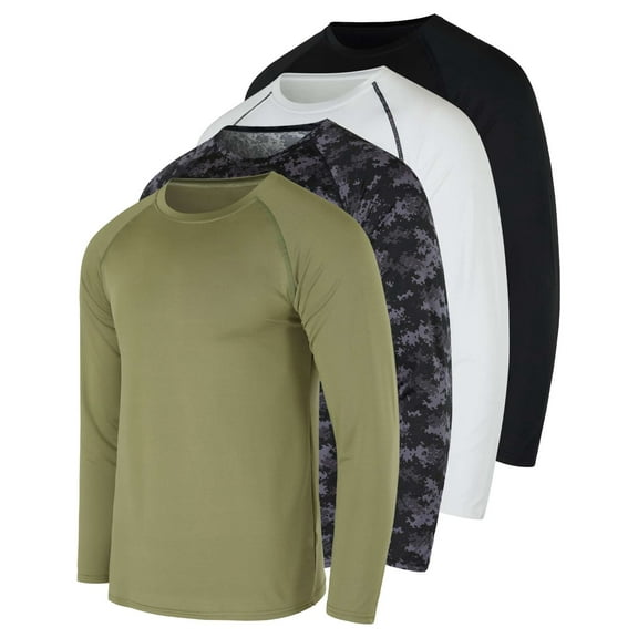 4 Pack: Men's Compression Long-Sleeve T-Shirt Athletic Cold Weather BaseLayer (Available In Big & Tall)