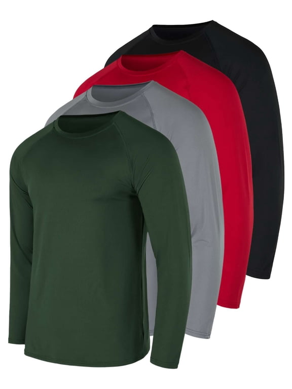 4 Pack: Men's Compression Long-Sleeve T-Shirt Athletic Cold Weather BaseLayer (Available In Big & Tall)
