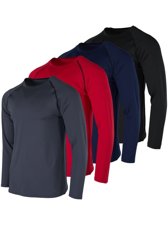 4 Pack: Men's Compression Top Long Sleeve Shirt Base Layer Active Athletic Sports T-Shirts