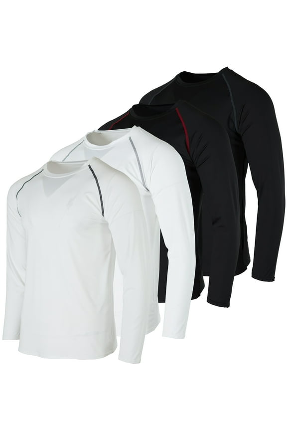 4 Pack: Men's Compression Top Long Sleeve Shirt Base Layer Active Athletic Sports T-Shirts