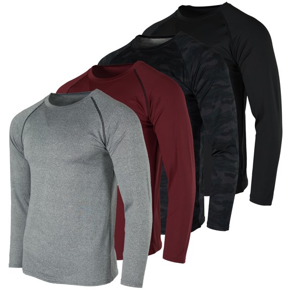 4 Pack: Men's Compression Top Long Sleeve Shirt Base Layer Active Athletic Sports T-Shirts