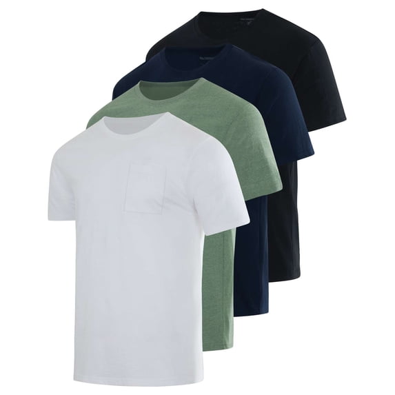 4 Pack Men's Cotton Pocket T Shirts Crew Neck Short Sleeve Athletic Gym
