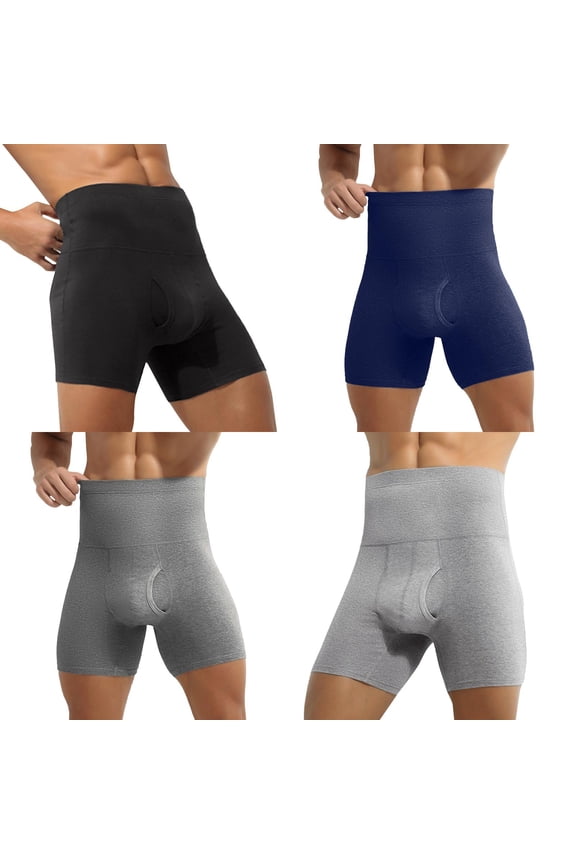 4 Pack Men's Long Boxer Briefs Performance Sports Underwear Tummy Control High Waist Briefs XL
