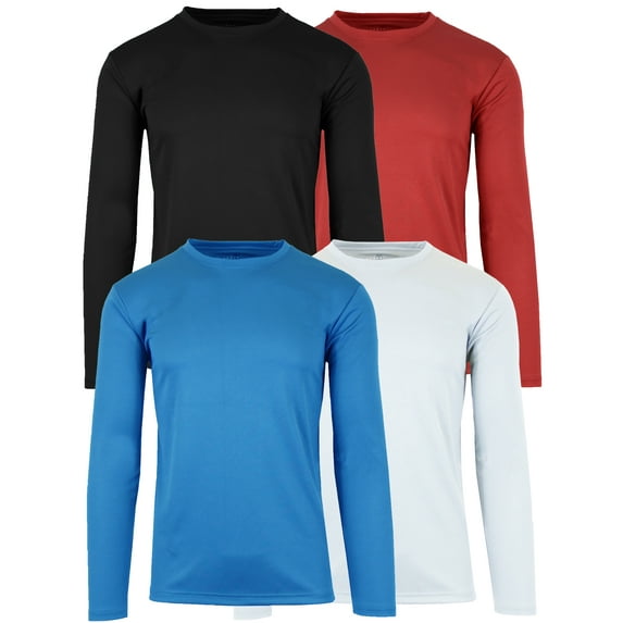 4-Pack Men's Moisture Wicking Long Sleeve Peformance Tagless Tee (Sizes, S-2XL)