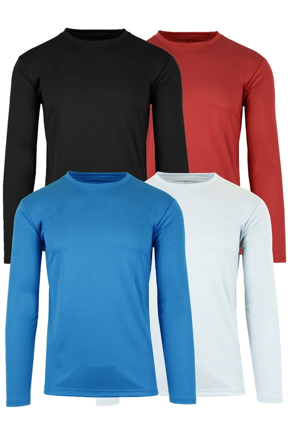 4-Pack Men's Moisture Wicking Long Sleeve Peformance Tagless Tee (Sizes, S-2XL)