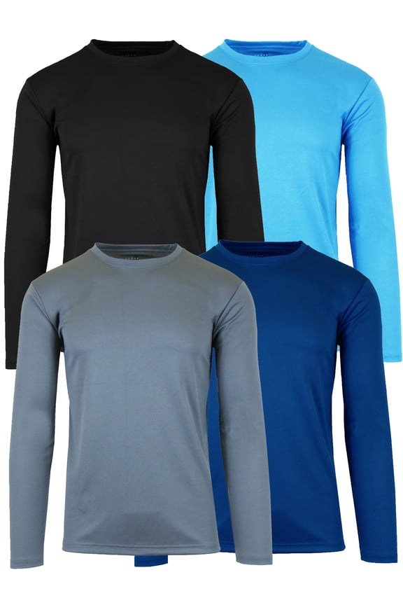 4-Pack Men's Moisture Wicking Long Sleeve Peformance Tagless Tee (Sizes, S-2XL)