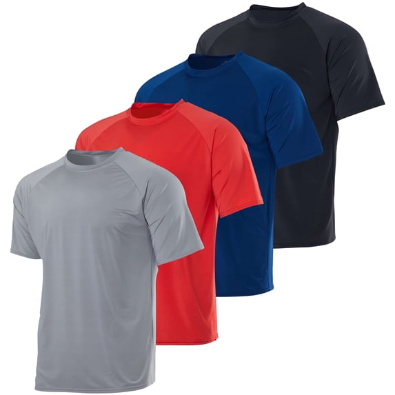 Real Essentials 4 Pack: Mens Short Sleeve Rash Guard Shirt Quick Dry UPF 50+ Sun Protection Swim (Available in Big & Tall)