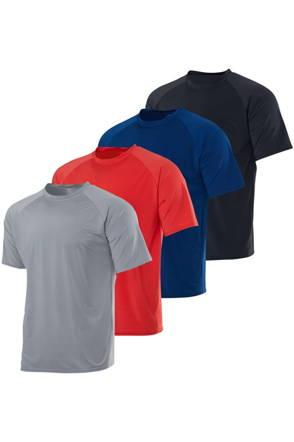 4 Pack: Mens Short Sleeve Rash Guard Shirt Quick Dry UPF 50+ Sun Protection Swim (Available in Big & Tall)