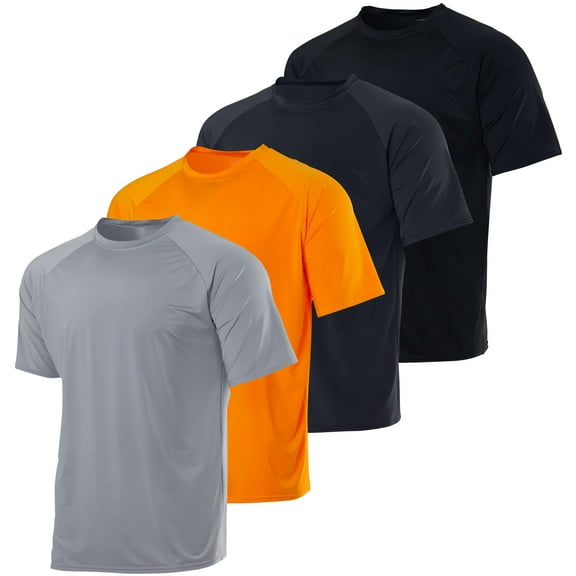 Real Essentials 4 Pack: Mens Short Sleeve Rash Guard Shirt Quick Dry UPF 50  Sun Protection Swim (Available in Big & Tall)