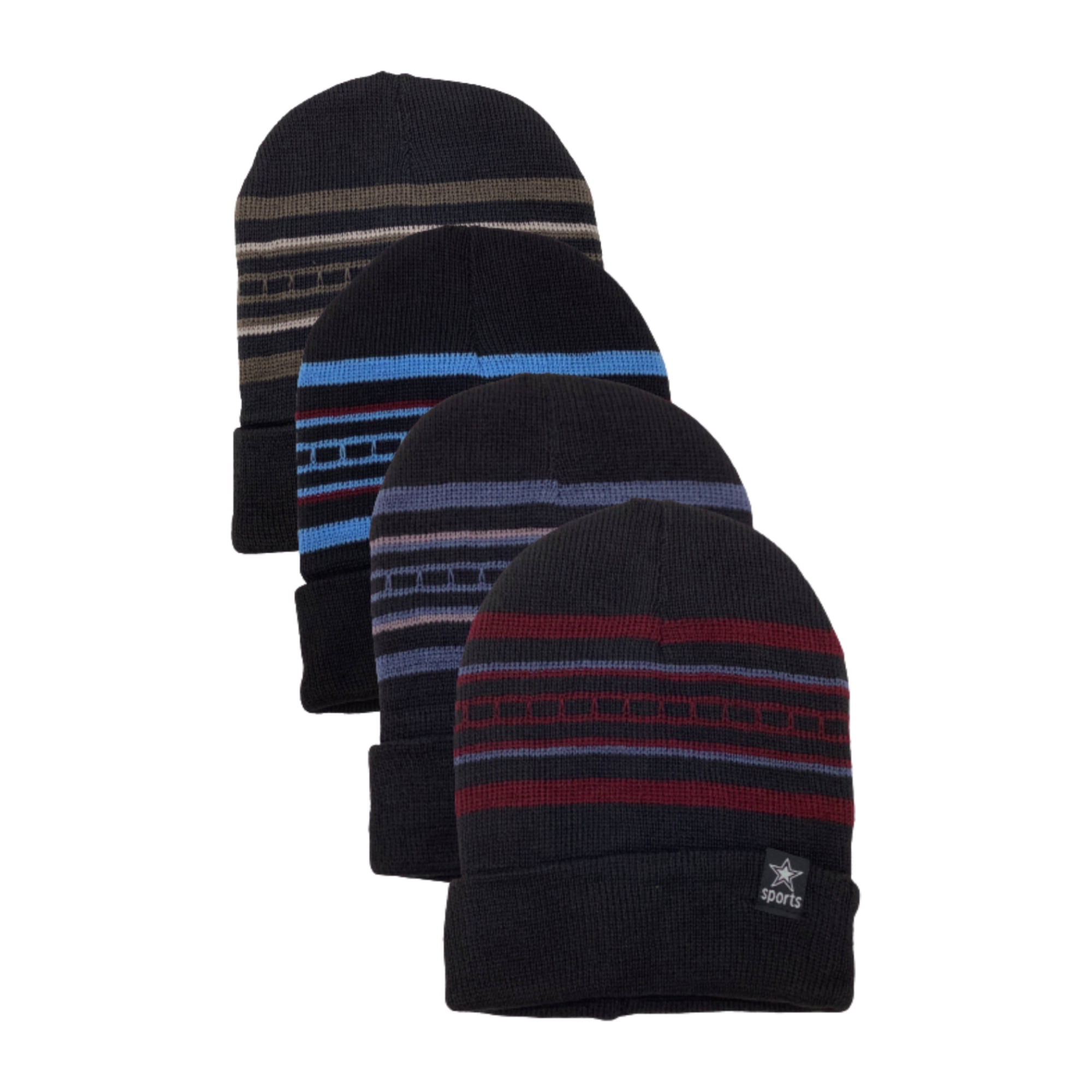 4 Pack Men's Thermal Fleece Lined Winter Insulated Cuff Beanie Hat (Black)  