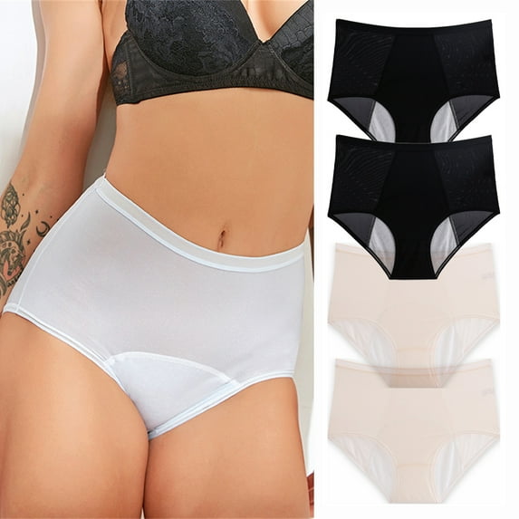 4 Pack Menstrual Period Underwear for Women Leak Proof High Waist Ultra Thin Cotton Panties Briefs