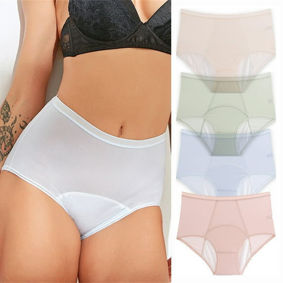 4 Pack Menstrual Period Underwear for Women Leak Proof High Waist Ultra Thin Cotton Panties Briefs
