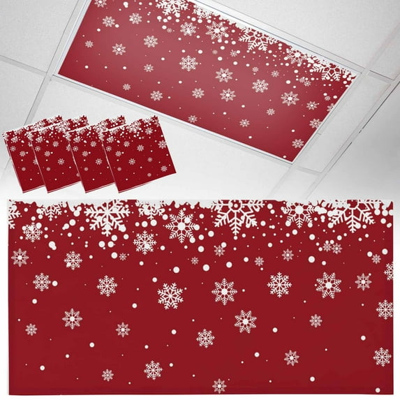 4 Pack Merry Christmas Fluorescent Light Covers for Ceiling Lights Snowflakes Polka Dots Red Texture Magnetic Ceiling Light Covers Overhead Light Filters for Office Classroom Home