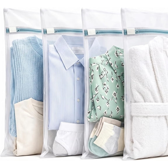 4 Pack Mesh Laundry Bags for Delicates, Medium (12"x16") Wash Bags for Laundry, Durable Honeycomb Mesh Laundry Wash Bag with Auto-Lock Zipper for Lingerie, Blouses, Hosiery, and Daily Clothes