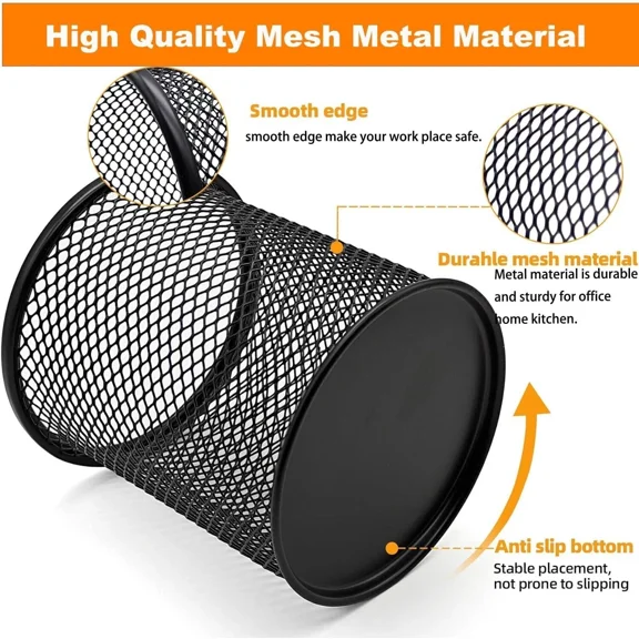 4-Pack Mesh Pen Holders Metal Desk Organizer, Free & Fast Shipping